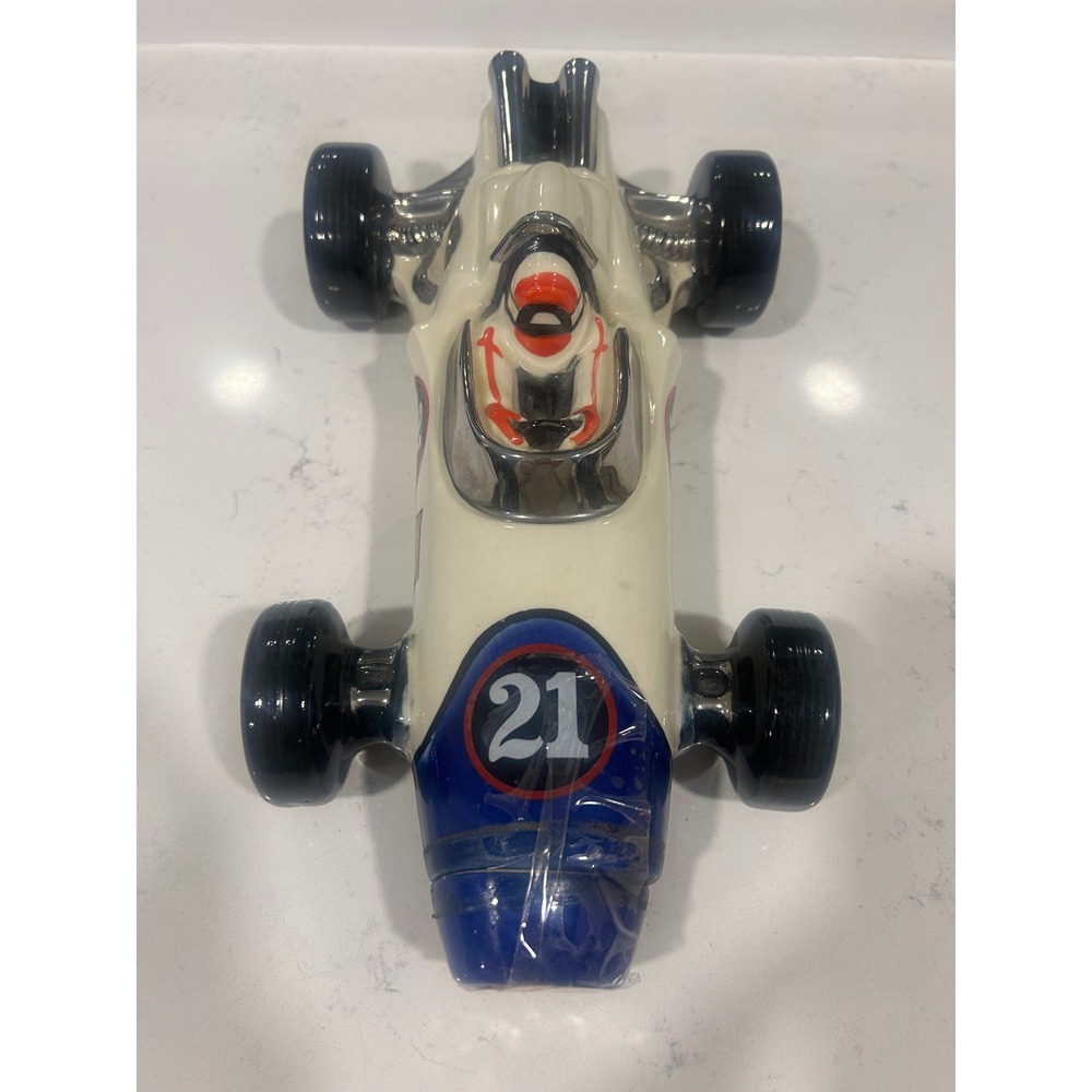 Vintage Heritage China Race Car Decanter Indy Style Number 21 Ceramic Cream Blue